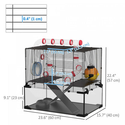 Pawhut Hamster Cage, Small Animal House With Deep Glass Bottom, Tunnel Tube System, Ramps, Platforms|Pawhut Cage Pour Hamster, Maison Pour Petits Animaux Avec Fond En Verre Profond, Système De Tunnel,