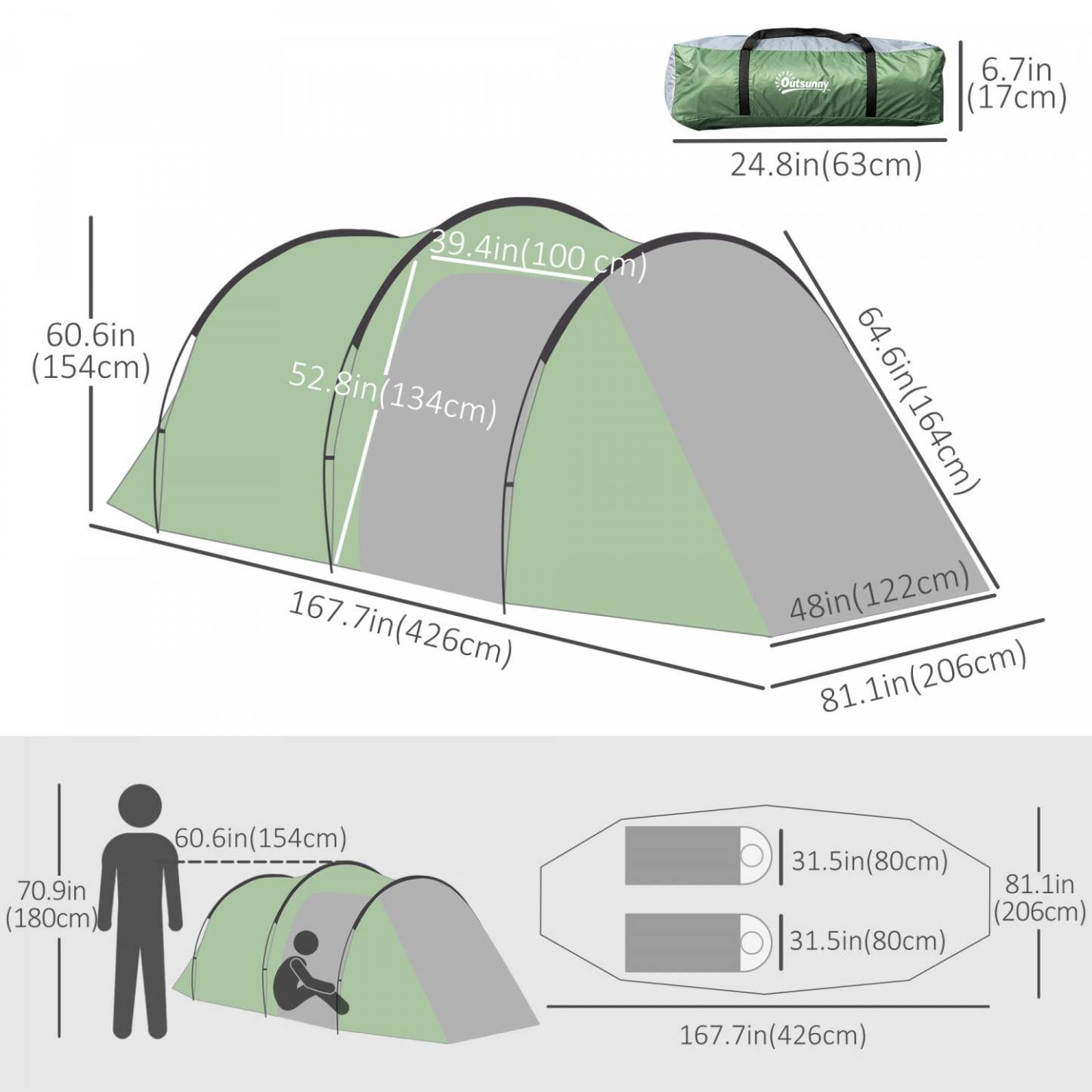 Outsunny Tente De Camping Dome Avec Vestibule Pour 2-3 Personnes Avec Écran Résistant Aux Intempéries