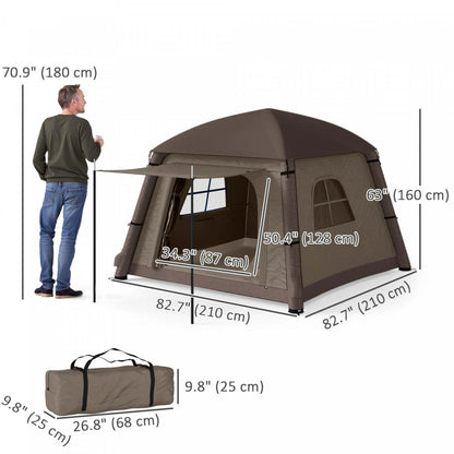 Tente de camping gonflable Outsunny, tente de glamping pour 2 personnes, kaki et marron