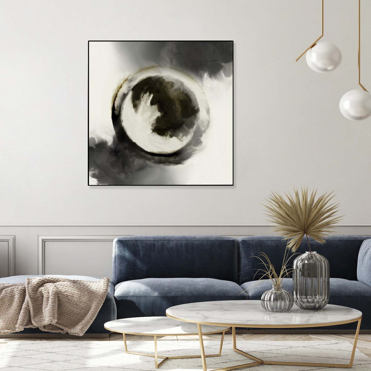 Smokey Circumference Canvas Framed Black 20x20 Wall Art|Œuvre d'art murale sur toile encadrée noire « Smokey Circumference » 20 x 20