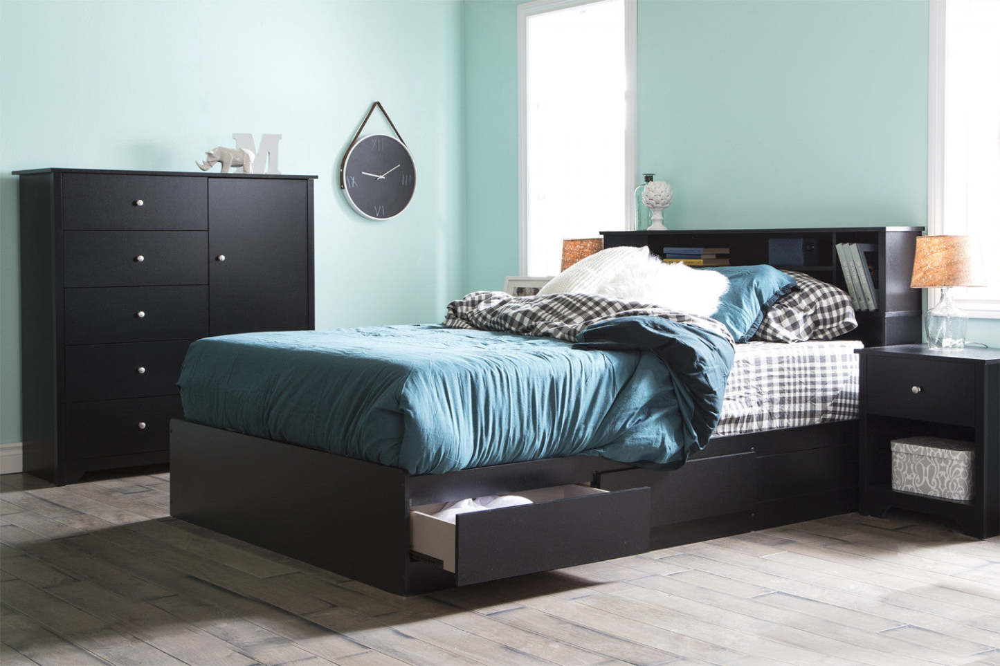 Commode à porte Vito avec 5 tiroirs - Noir pur | Vito Commode A Porte 5 Tiroirs - Noir Solide