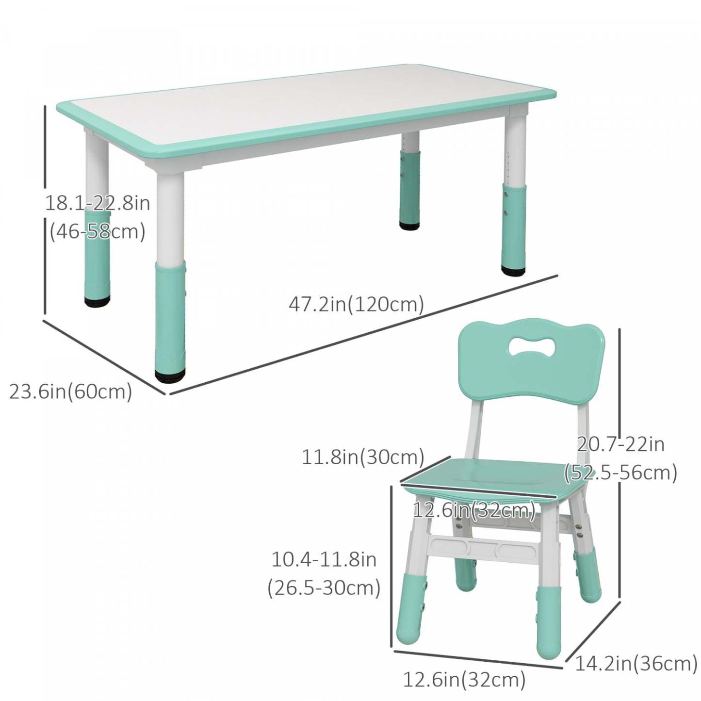 Qaba Ensemble De Table Et Chaises Pour Enfants Avec 4 Chaises, Hauteur Réglable, Surface De Table Facile À Nettoyer, Pour 1.5