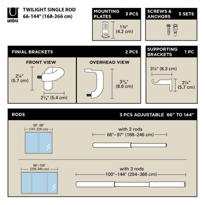 Umbra Tringle à rideau occultant extensible 3/4 Twilight, nickel mat - 66-144 | Tringle à rideaux coupe-lumière extensible Twilight de Umbra en nickel mat de 3/4 po - 66 po à 144 po