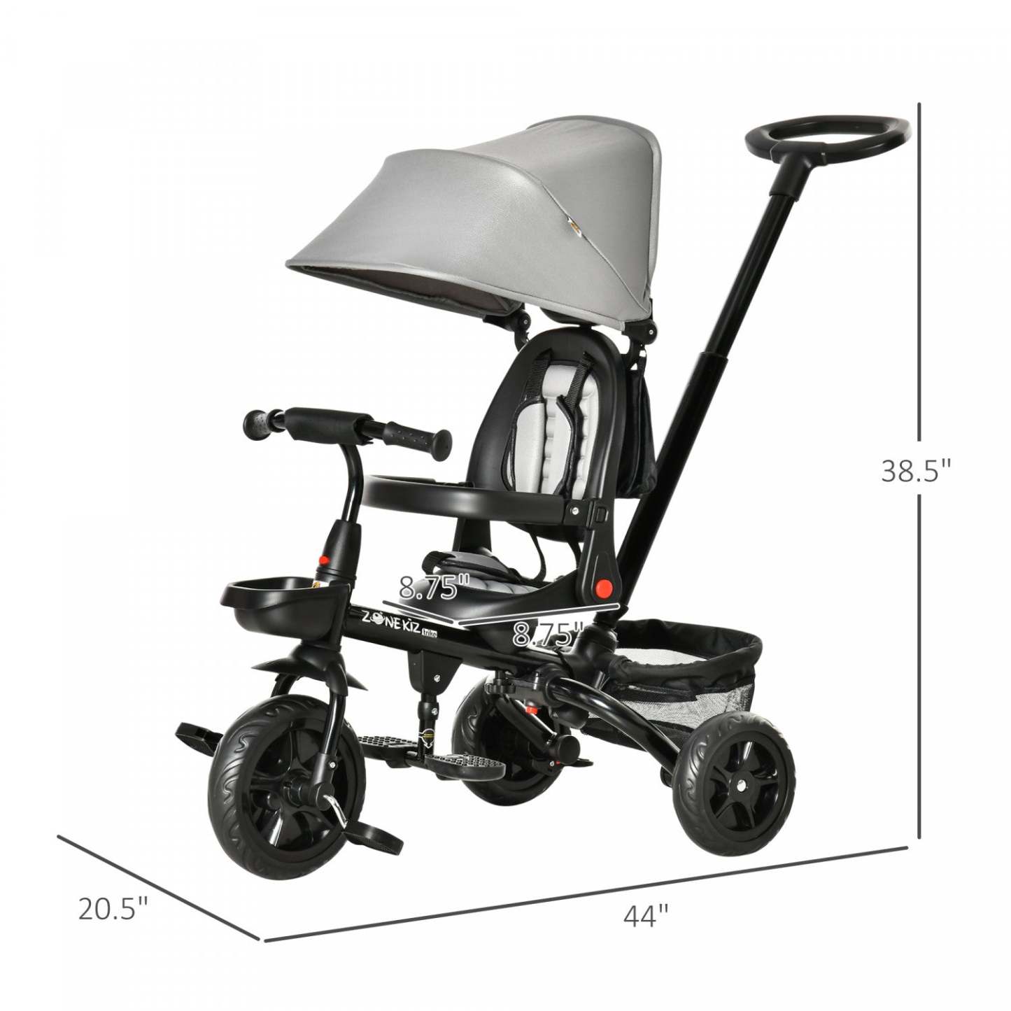 Qaba Tricycle Enfants Evolutif 4 En 1 Avec Siège Réversible Réglable En Angle Canne Amovible Pare-soleil Poignée