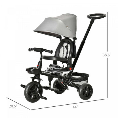 Qaba Tricycle Enfants Evolutif 4 En 1 Avec Siège Réversible Réglable En Angle Canne Amovible Pare-soleil Poignée