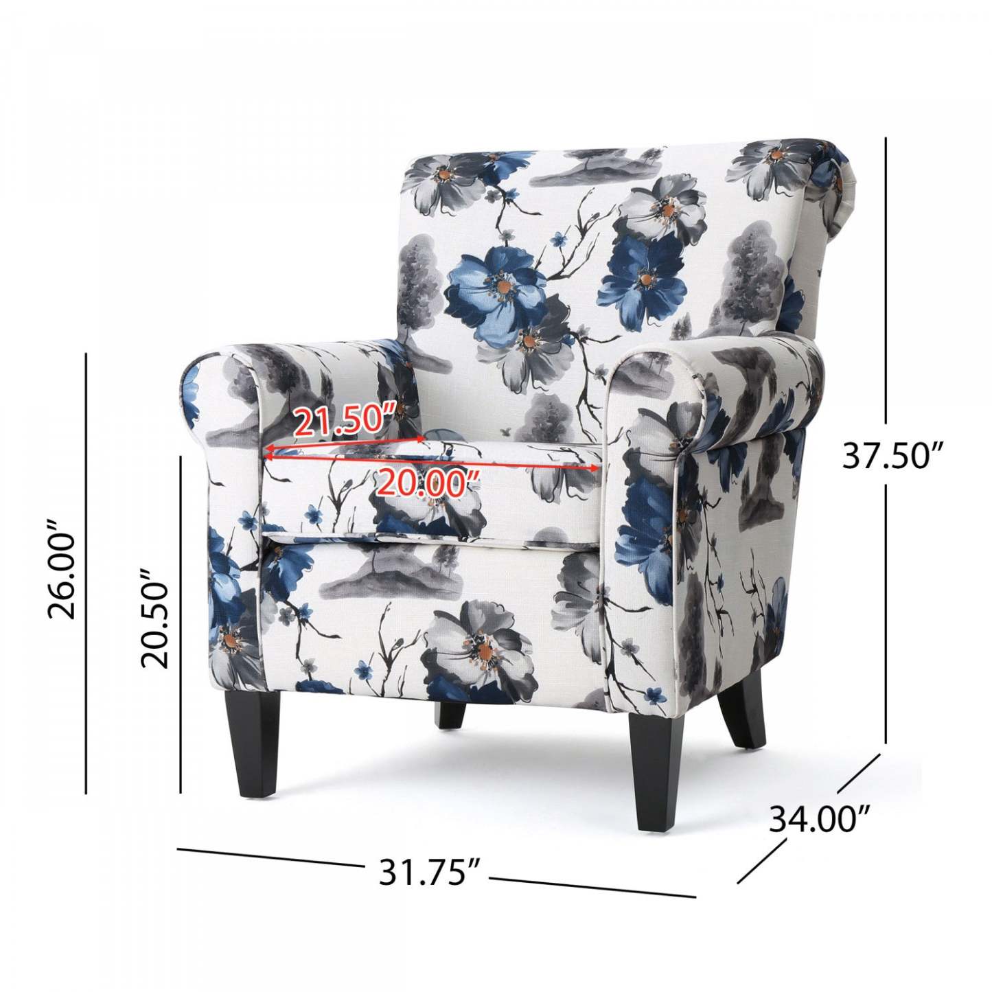 Pansy Floral Fabric Upholstered Accent Chair With Flared Arms And Wooden Legs,flower | Pansy Fauteuil D’appoint Tapise En Tissu Fleuri Avec Accoudoirs Evases Et Pieds En Bois, Fleuri