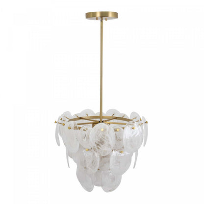 Lustre A 8 lampes Lily, Laiton Brosse Et Verre Genre Murano Blanc Vaporeux