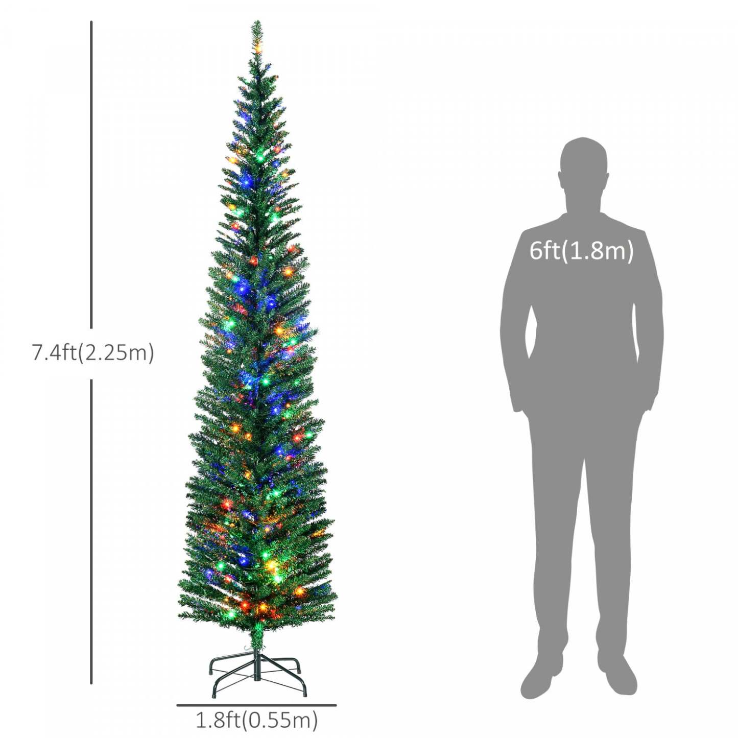 Homcom 7.5' Pencil Artificial Christmas Tree With Colorful Led Lights|Homcom Arbre De Noël Artificiel De 7,5 Pi Avec Lumières Led Colorées