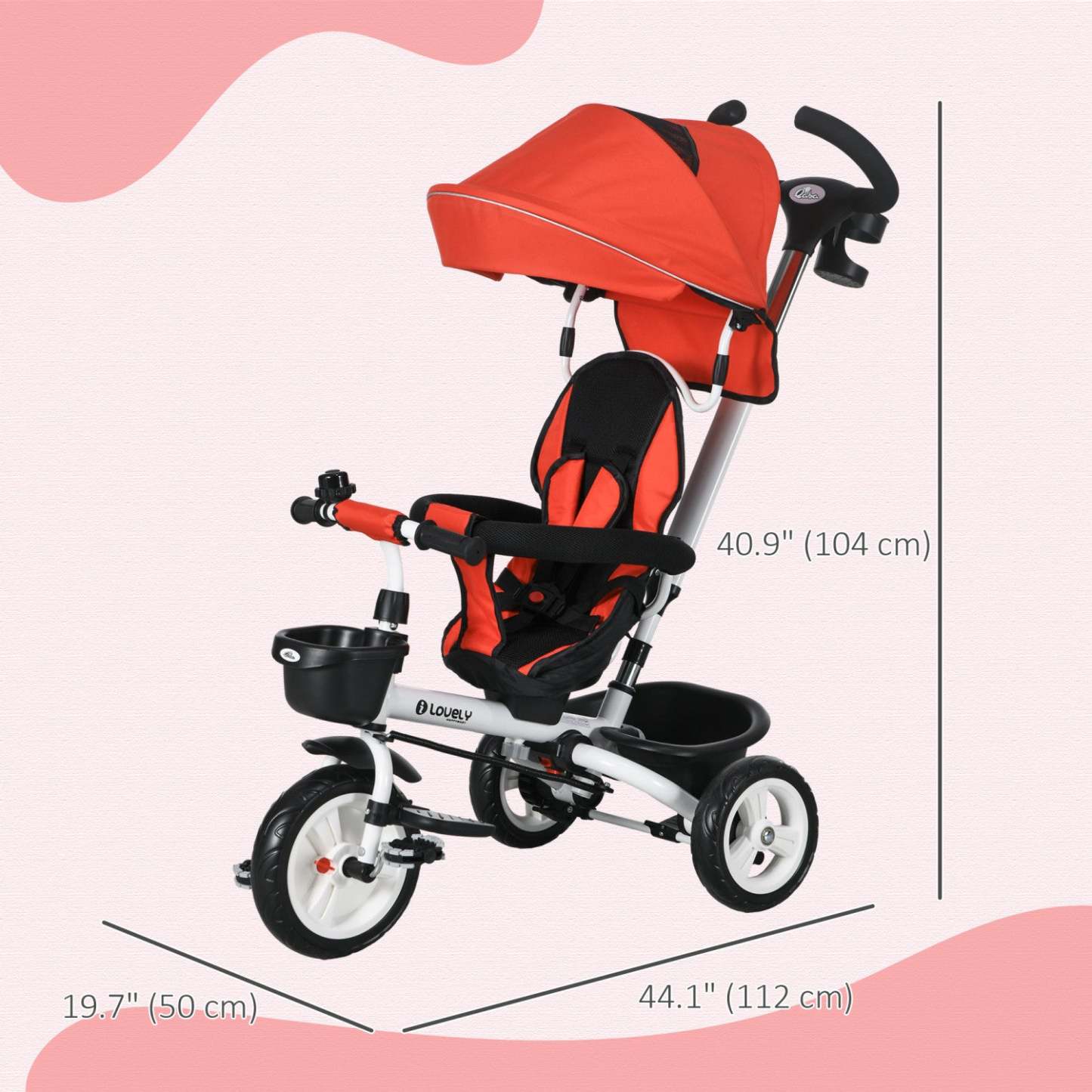Qaba Tricycle Pour Tout-petits, 6 En 1 Vélo Poussette Avec Poignée De Poussee Parentale, Canopy, Paniers De Rangement, Support Pour Tasse