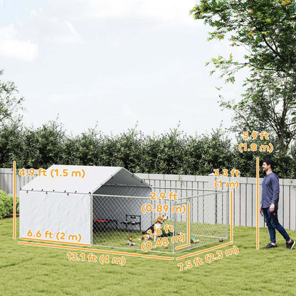 Pawhut Enclos Extérieur pour Chien avec Couverture Imperméable et Résistante aux UV, Parc pour Chien avec Verrou Sécurisé pour Chiens de Petite, Moyenne et Grande Taille, 13.1' X 7.5' X 4.9'