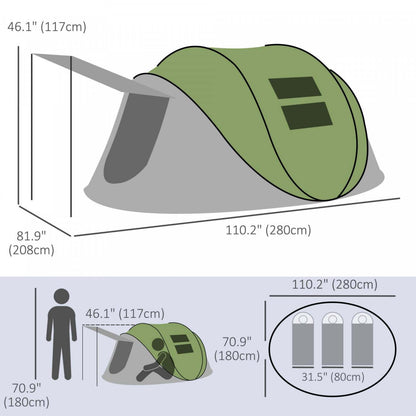 Outsunny Tente De Camping Avec Porche Et Sac De Transport, 3000mm Etanche, Vert