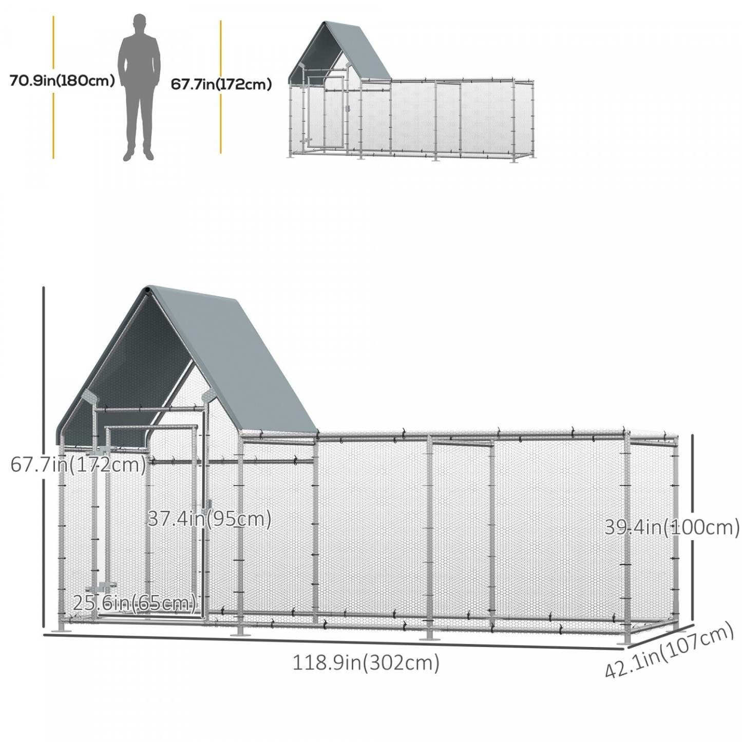 Pawhut Grand Poulailler Galvanisé, Cage De Poulailler Pour Poules, Clapier En Métal Avec Couvercle R
