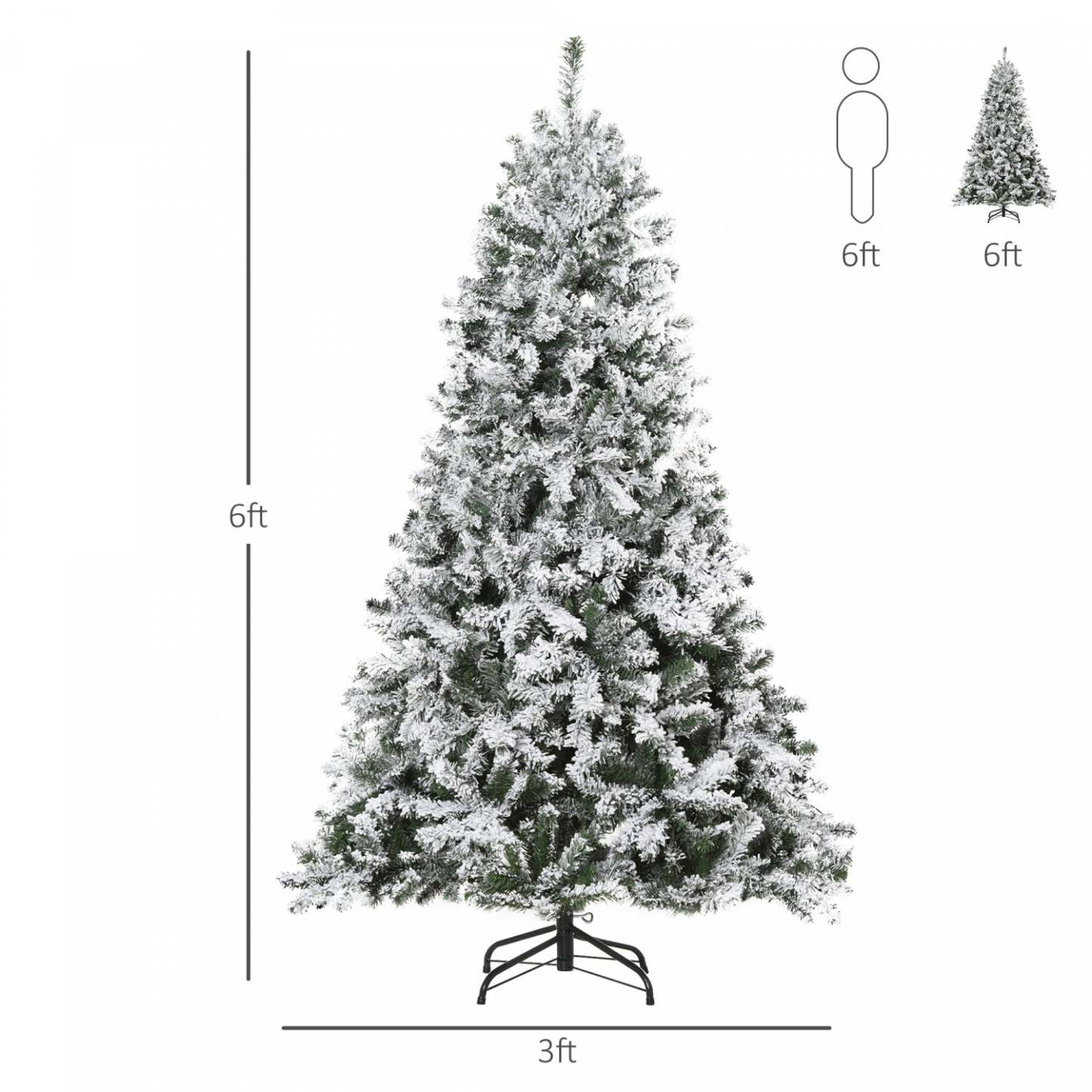 Homcom Arbre De Noël Artificiel Floqué De Neige De 1.8 M Avec 928 Branches Et 250 Lumières LED Blanc Chaud