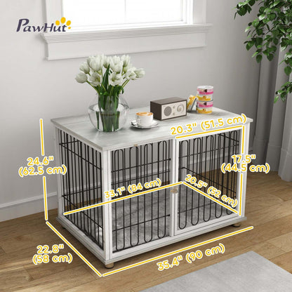 Pawhut Meuble De Cage De Chien De 35 Pouces Avec Coussin Lavable, Table D'appoint Pour Niche D'intérieur Avec Pie
