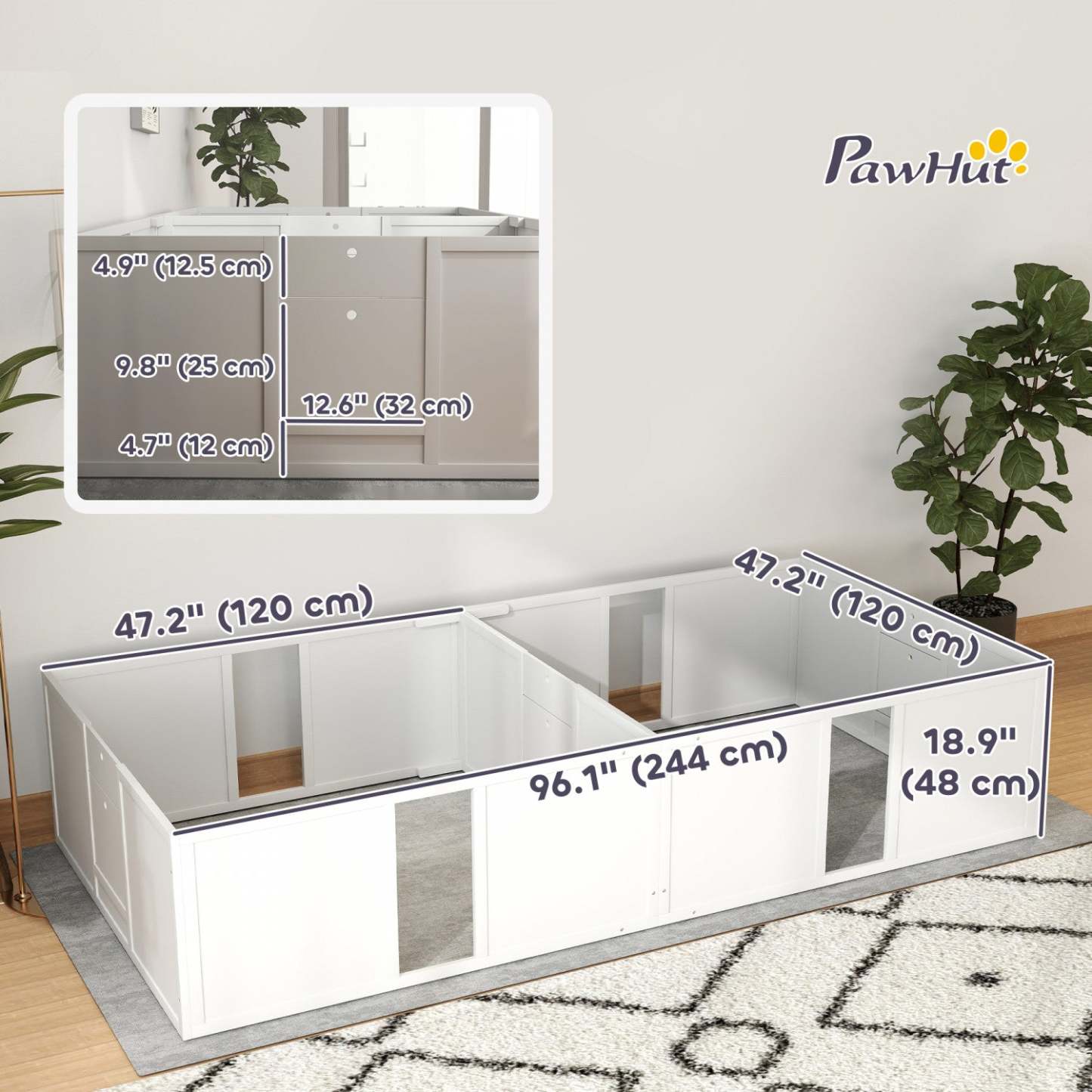 Pawhut Boîte De Mise Bas Pour Chiens Et Chiots, Enclos De Mise Bas Pour Chien, Intérieur Avec Portes