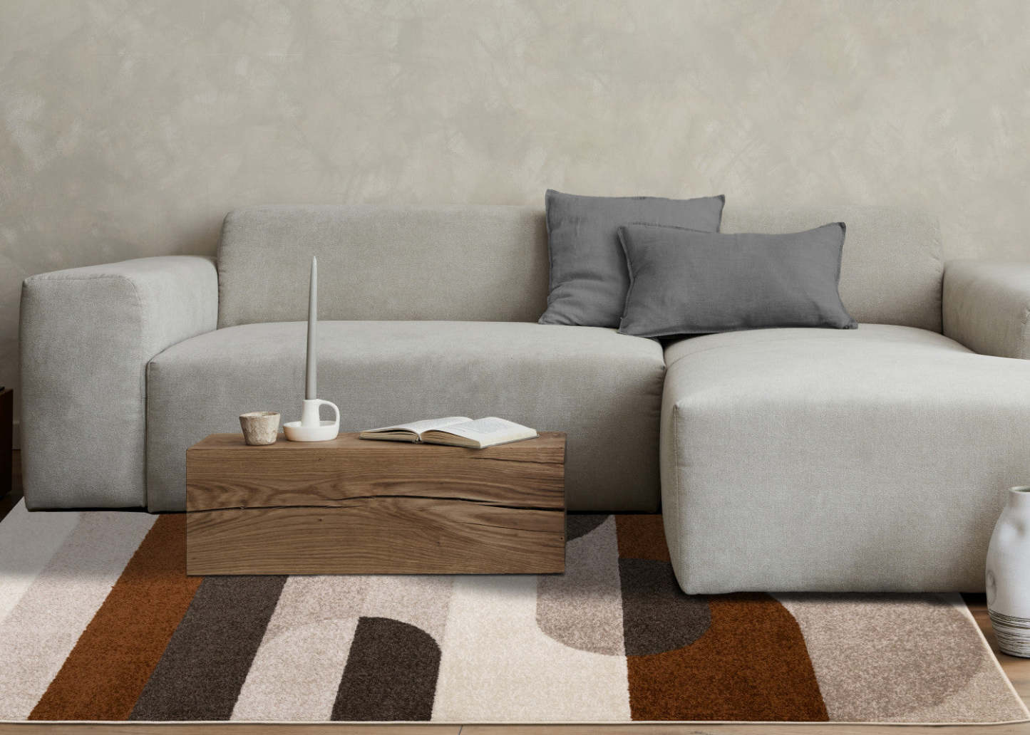 Marley Geometric Curves Taupe Oxblood Area Rug - 7'10 x 10'6|Carpette Marley taupe et rouge sang-de-bœuf à motif de courbes géométriques - 7 pi 10 po x 10 pi 6 po