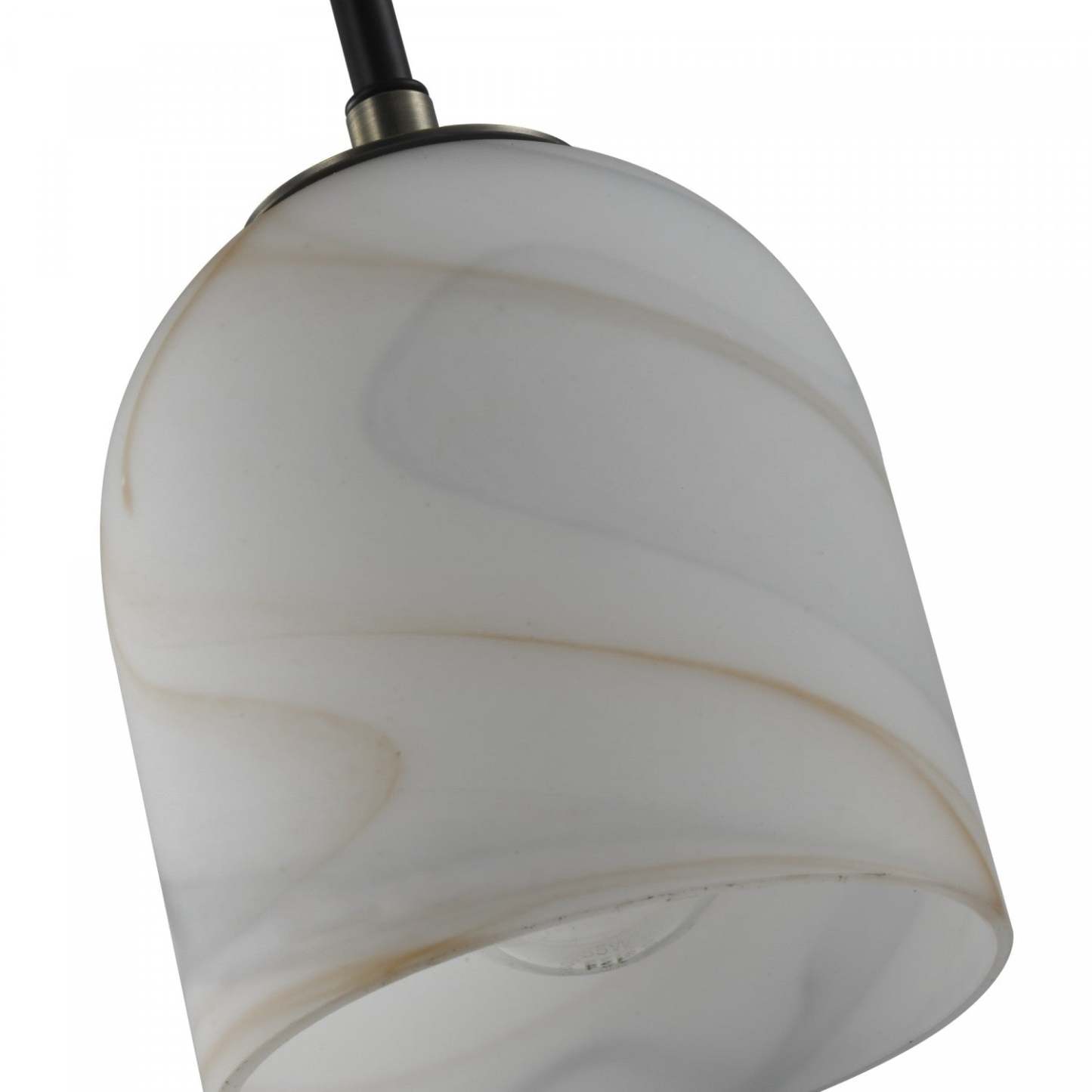 Luminaire suspendu Crema à 1 lumière, noir, laiton brossé avec lampe en verre de style albâtre | Suspension A 1 lampe Crema, Laiton Brosse Avec Verre Genre Albatre