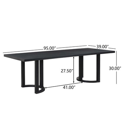 Table À Manger Ethan Avec Base En U, Bois Massif Et MDF, 95 Po De Large - Noir