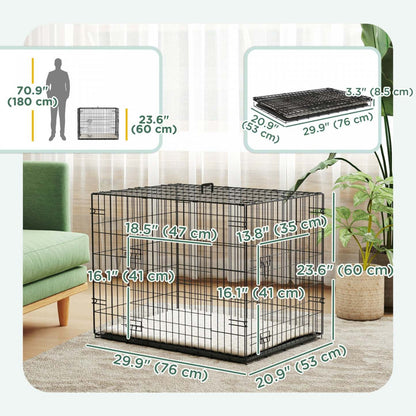 Caisse pour chien Pawhut, 30 caisses en métal pliable avec 2 portes, plateau amovible, coussin doux, poignée, cage pour animaux de compagnie pour petits chiens, noir
