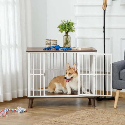 Pawhut Cage Pour Chien, Style Mobilier Cage Pour Animaux, Table de Chevet, Maison Pour Chien Décorative, Avec Coussin Doux|Pawhut Cage Pour Chien Moyens Animaux Avec Coussin Amovible Lavable Porte Verrouillable Avec Loquet