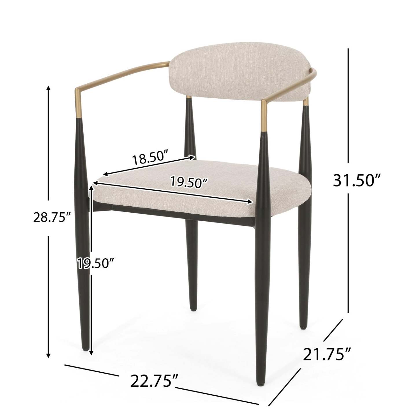 Ensemble de 2 chaises de salle à manger Mila avec tissu rembourré et structure en métal - Beige et noir | Ensemble De 2 Chaises De Salle À Manger Mila Avec Revêtement En Tissu Et Structure En Métal - Beige Et Noir