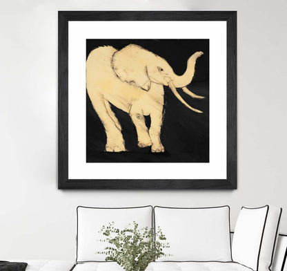 Œuvre d’art murale encadrée noire et mate « Baby Elephant » 30 x 30