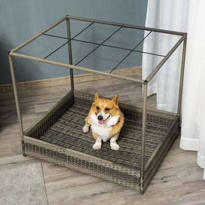 Pawhut Niche Pour Chien En Osier Pour Intérieur Extérieur, Canapé Surélevé Pour Animal De Compagnie, Lit En Rattan Pour Jardin Patio, Weat|Pawhut Niche Pour Chien En Osier Avec Toit Résistant Aux Intempéries, Canapé Surélevé Pour Animal De