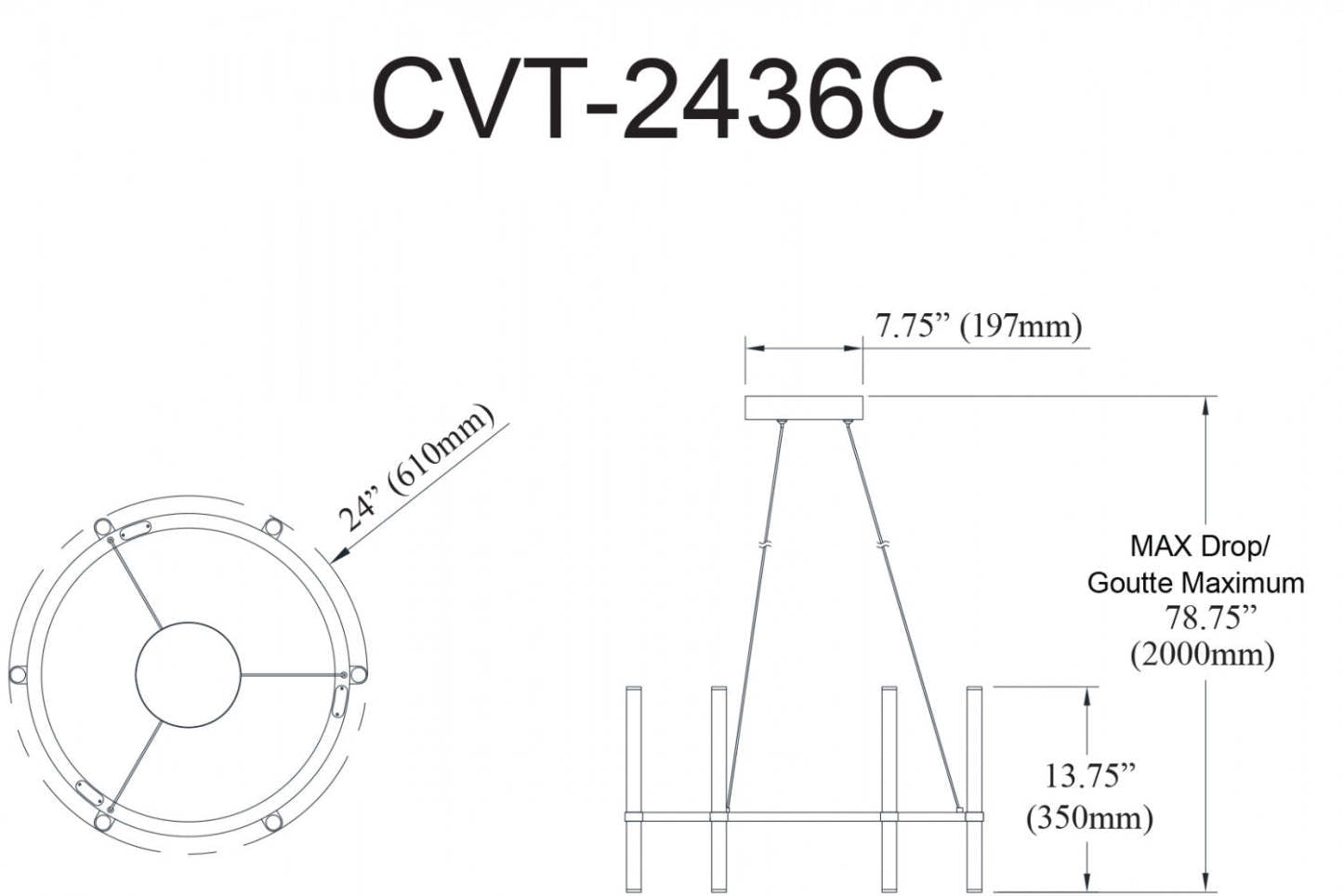 Dainolite Corvette Chandelier 36w Matte Black White Acrylique Diffuseur Lampe|Lustre Corvette de Dainolite en acrylique blanc qui diffuse la lumière, avec fini noir mat et ampoule de 36 W