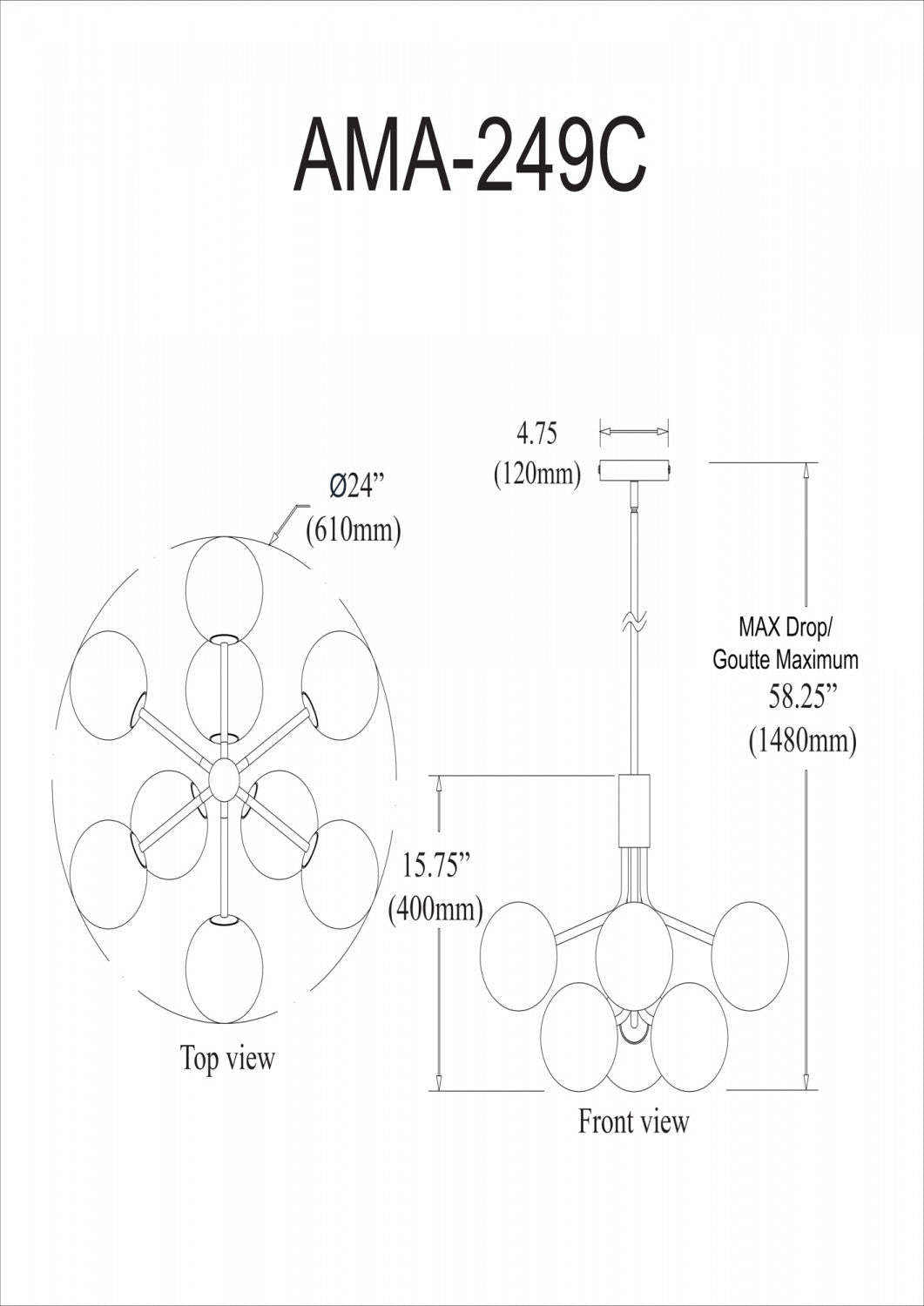 Lustre Amanda de Dainolite à 9 lumières en laiton vieilli et verre opale blanc