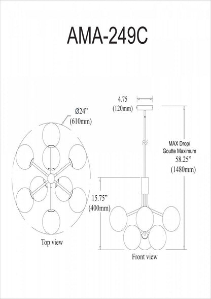 Dainolite Amanda 9 Light Chandelier Matte Black White Opal Glass Lamp|Lustre Amanda de Dainolite en verre blanc opale, avec fini noir mat et 9 ampoules