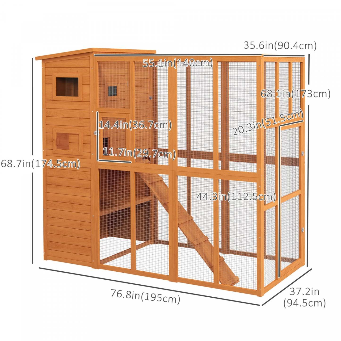 Pawhut Grande Catio Enclos Extérieur Pour Chats Résistant aux Intempéries Maison Pour Chats Avec Condo, Chat En Bois Intérieur