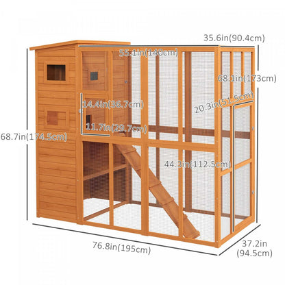 Pawhut Grande Catio Enclos Extérieur Pour Chats Résistant aux Intempéries Maison Pour Chats Avec Condo, Chat En Bois Intérieur