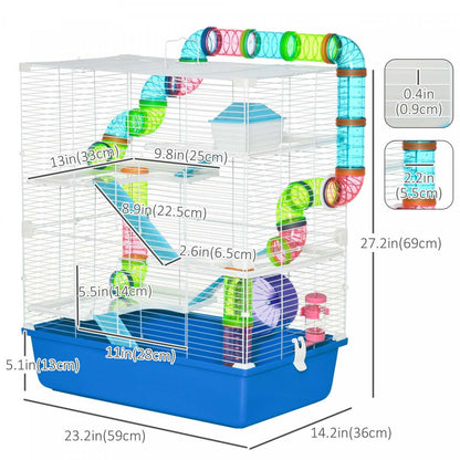Pawhut Hamster Cage, Grande Maison pour Petit Animal, Cage à Cobaye de 5 Niveaux, Refuge pour Gerbille, Système de Tube Tunnel|Pawhut Cage Pour Hamster Extra Large 23 Avec Tubes Et Tunnels, Poignées De Transport, Maison Pour R