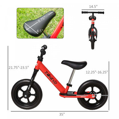 Qaba 12 Kids Balance Bike No Pedal Bicycle Adjustable Seat And Handlebar Training Toddler Bike 3 - |Qaba Draisienne Enfant 3-5 Ans Hauteur Selle Et Guidon Réglable Pneus 12 Eva Repose-pieds Antidérapant