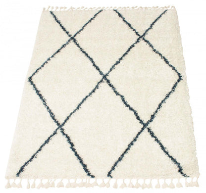 Helma Losange Cream Shag 3'11 X 5'11 Area Rug|Carpette à poils long Helma Losange crème 3 pi 11 po x 5 pi 11 po|D86F9OH6