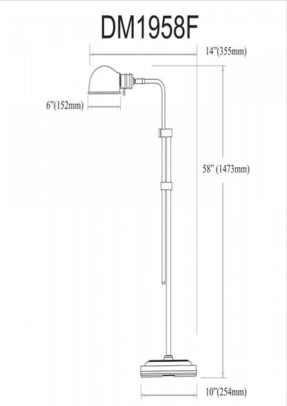 Dainolite Fedora Floor Lamp Oil Brushed Bronze Adjustable Arm And Shade|Lampe à pied Fedora de Dainolite avec abat-jour, bras réglable et fini bronze brossé huilé