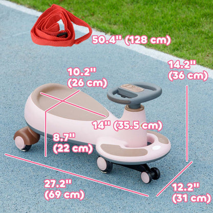 Qaba Voiture À Bascule Pour Tout-Petits De 2 À 6 Ans, Voiture À Balancer Pour Enfants Avec Corde De Traction Pour Les Parents, Musique, Lumière, V