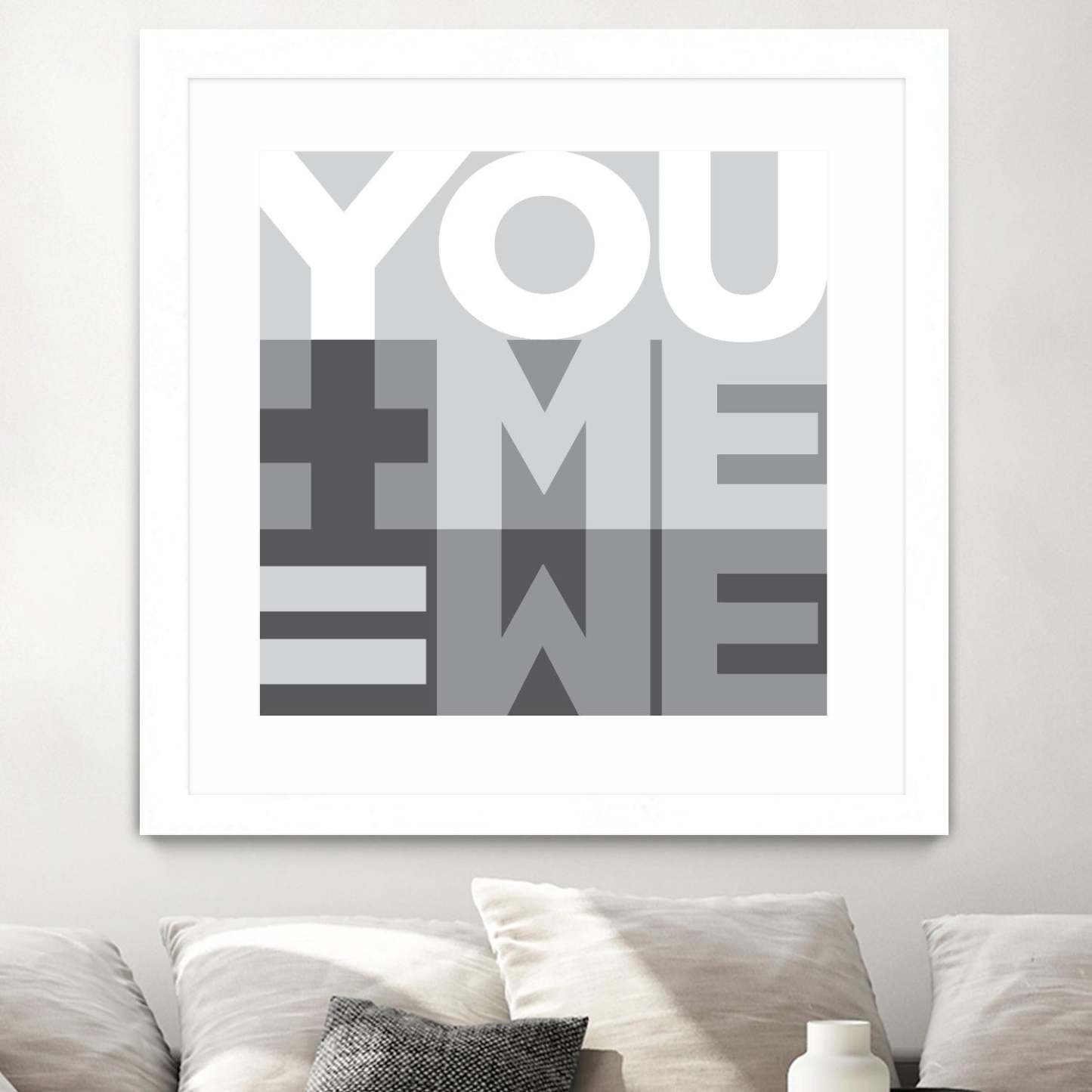 Œuvre murale encadrée blanche et mate « You Me We I » 30 x 30