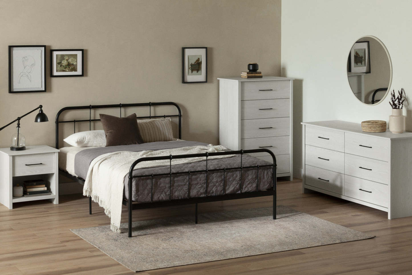 Commode Fernley 5 tiroirs - Pin blanc|Commode verticale Fernley à 5 tiroirs - pin blanc