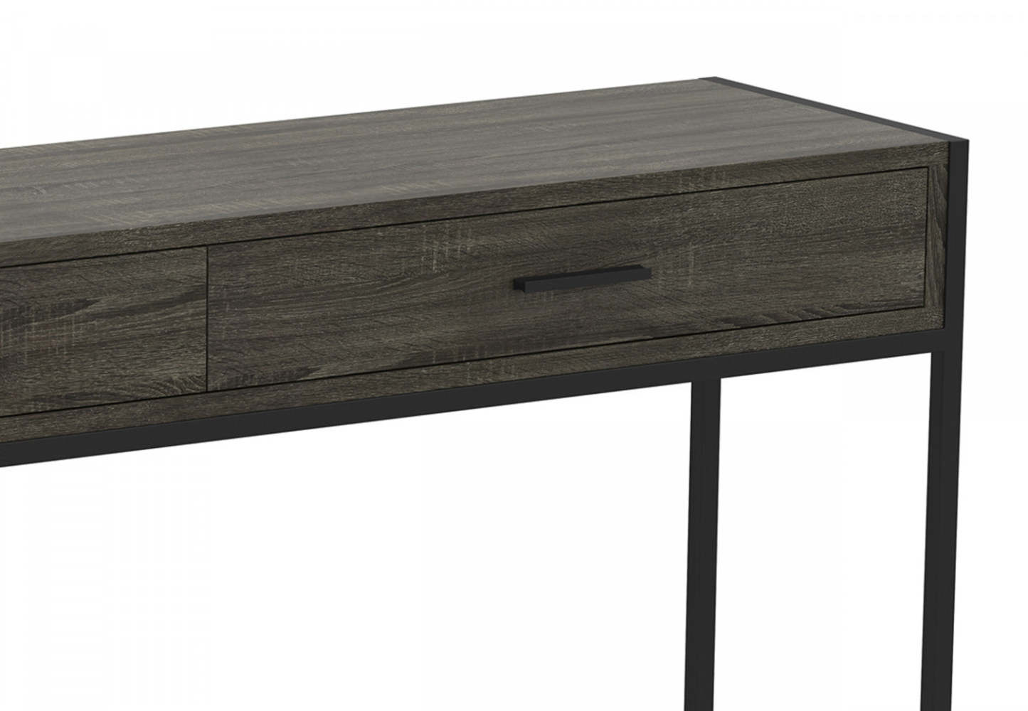 Table console moderne de 48" avec 2 tiroirs - Bois gris foncé avec métal noir | Console moderne de 48 po avec 2 tiroirs - bois gris foncé avec métal noir
