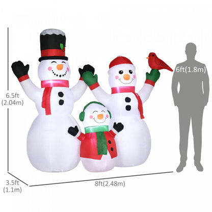 Outsunny Famille De Bonhomme De Neige Gonflable De 8ft Avec Oiseau Rouge Pour Pelouse