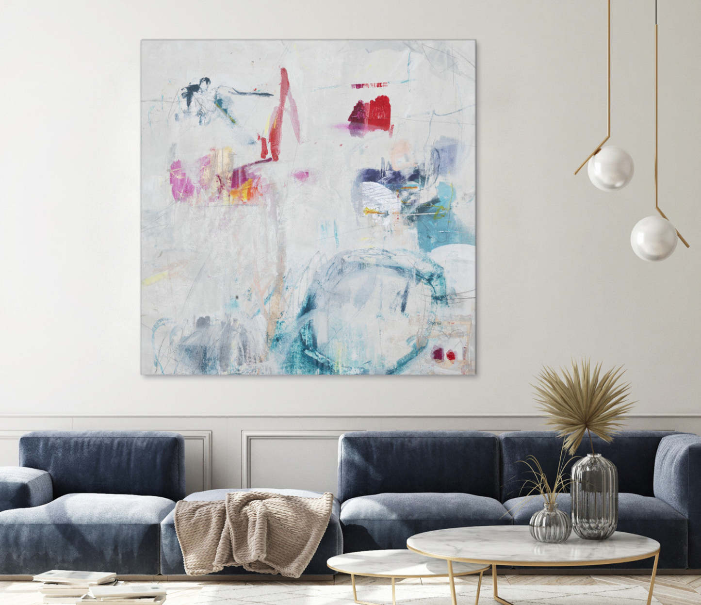 Œuvre d'art murale géante « Berceuse et souhaits » 72 x 72