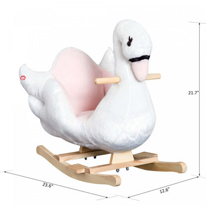 Qaba Cheval à Bascule Enfant En Peluche Doux Enfants Jouet Cygne Style Avec Berceuse Blanc