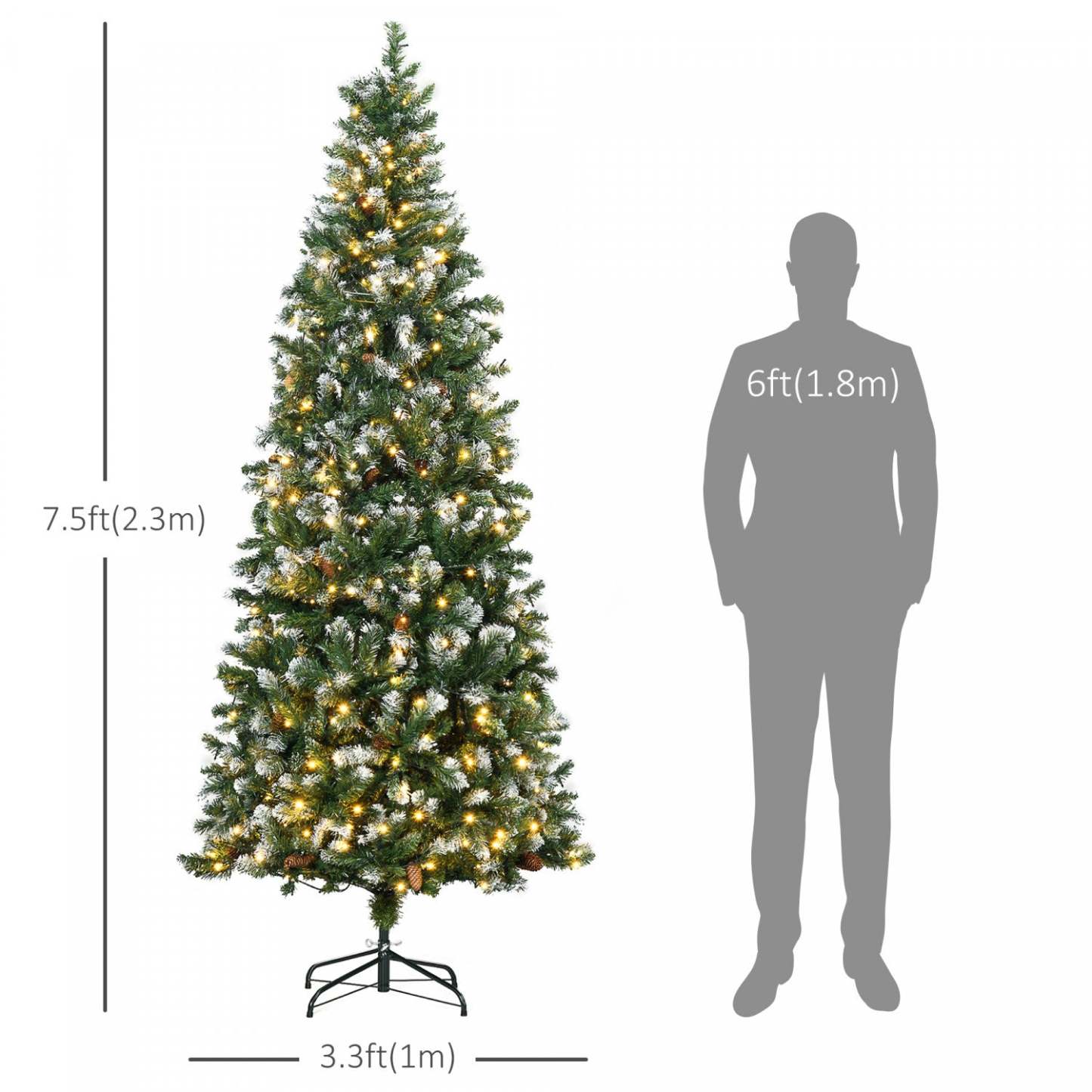 Homcom Arbre De Noël Artificiel Pré-éclairé De 7,5' Avec Pointes Enneigées|Homcom Arbre De Noël Artificiel Pré-éclairé De 7,5 Pi, Pointes Enneigées