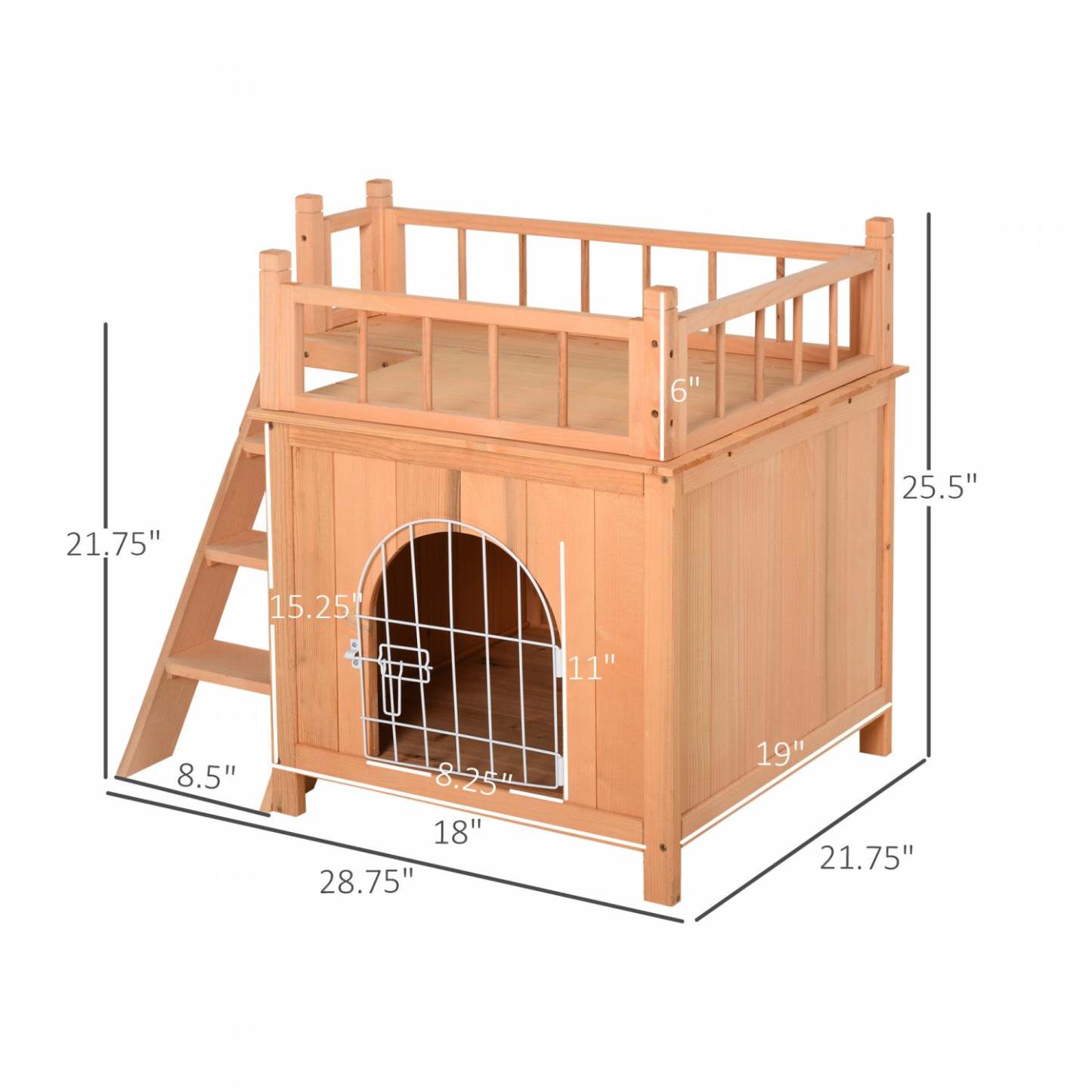 Pawhut Maison En Bois Pour Animaux Domestiques À 2 Étages Pour Chats Chiens Miniatures, Abri En Bois Pour Chat Avec Enclos, Balcon