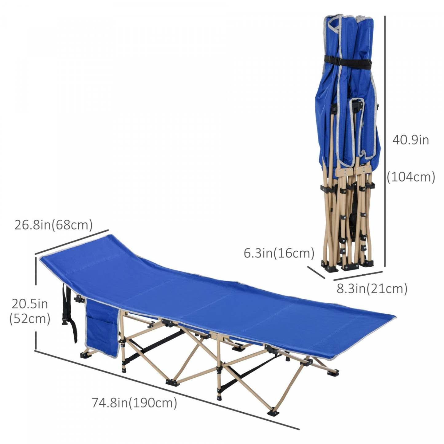Lit de camping pliant Outsunny, lit de sommeil portable pour les voyages, bleu marine