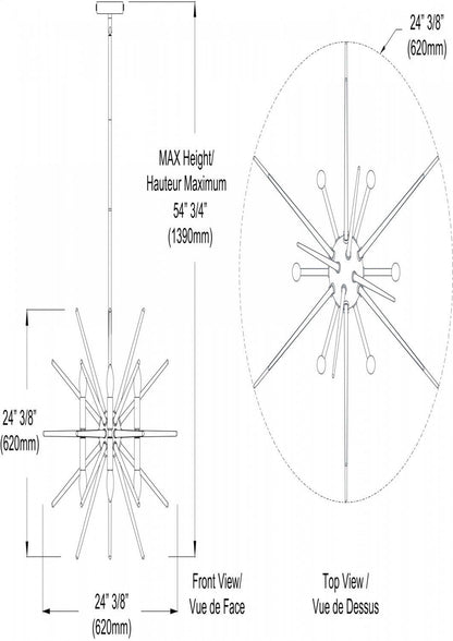 Dainolite Vela 12 Light Chandelier Polished Chrome Finish Clear Acrylic Spikes Lamp|Lustre Vela de Dainolite à pointes en acrylique transparent, avec fini chromé poli et 12 ampoules