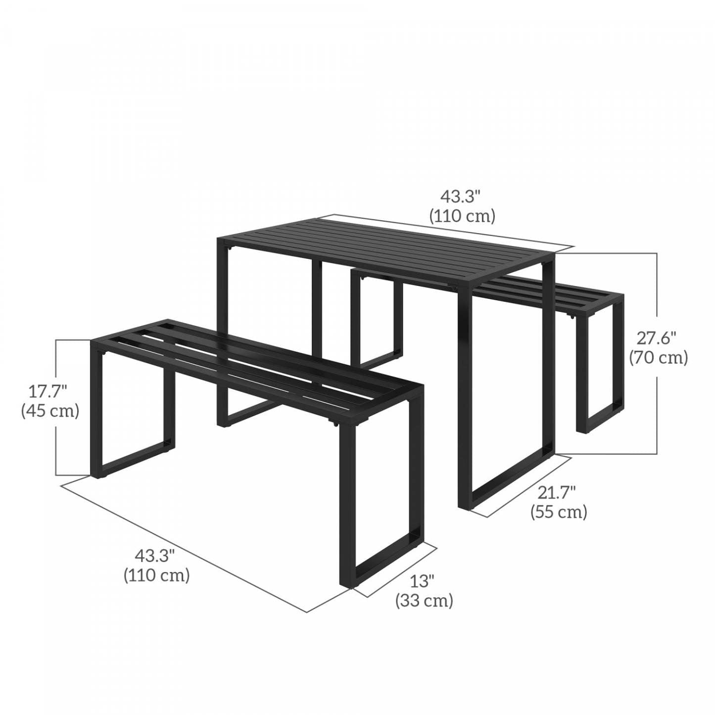 Outsunny Ensemble de table de pique-nique d'extérieur de 3 pièces avec 2 bancs, noir