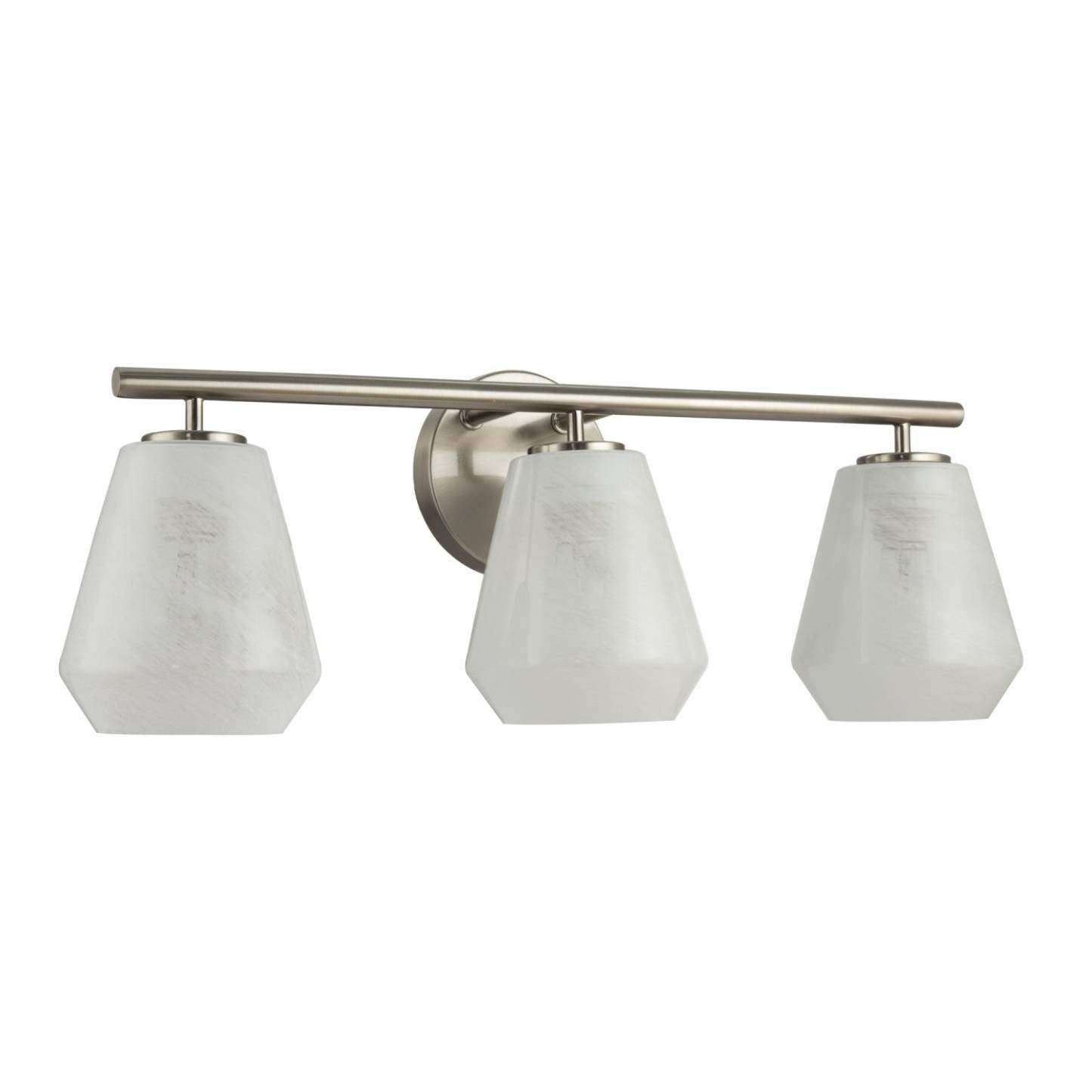 Meuble-lavabo de salle de bain à 3 lumières Brooke, nickel brossé avec lampe en verrerie blanche vaporeuse | Luminaire De Salle De Bain A 3 lampes Brooke, Nickel Brosse Avec Verre Blanc Vaporeux