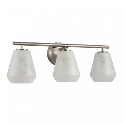 Meuble-lavabo de salle de bain à 3 lumières Brooke, nickel brossé avec lampe en verrerie blanche vaporeuse | Luminaire De Salle De Bain A 3 lampes Brooke, Nickel Brosse Avec Verre Blanc Vaporeux